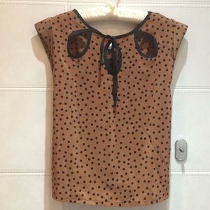 ASOS Rare London Mocha Brown Polka Dot Cutout Top